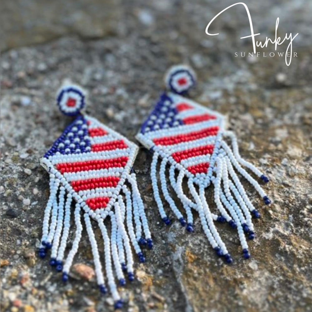 America Beaded Fringe Earrings